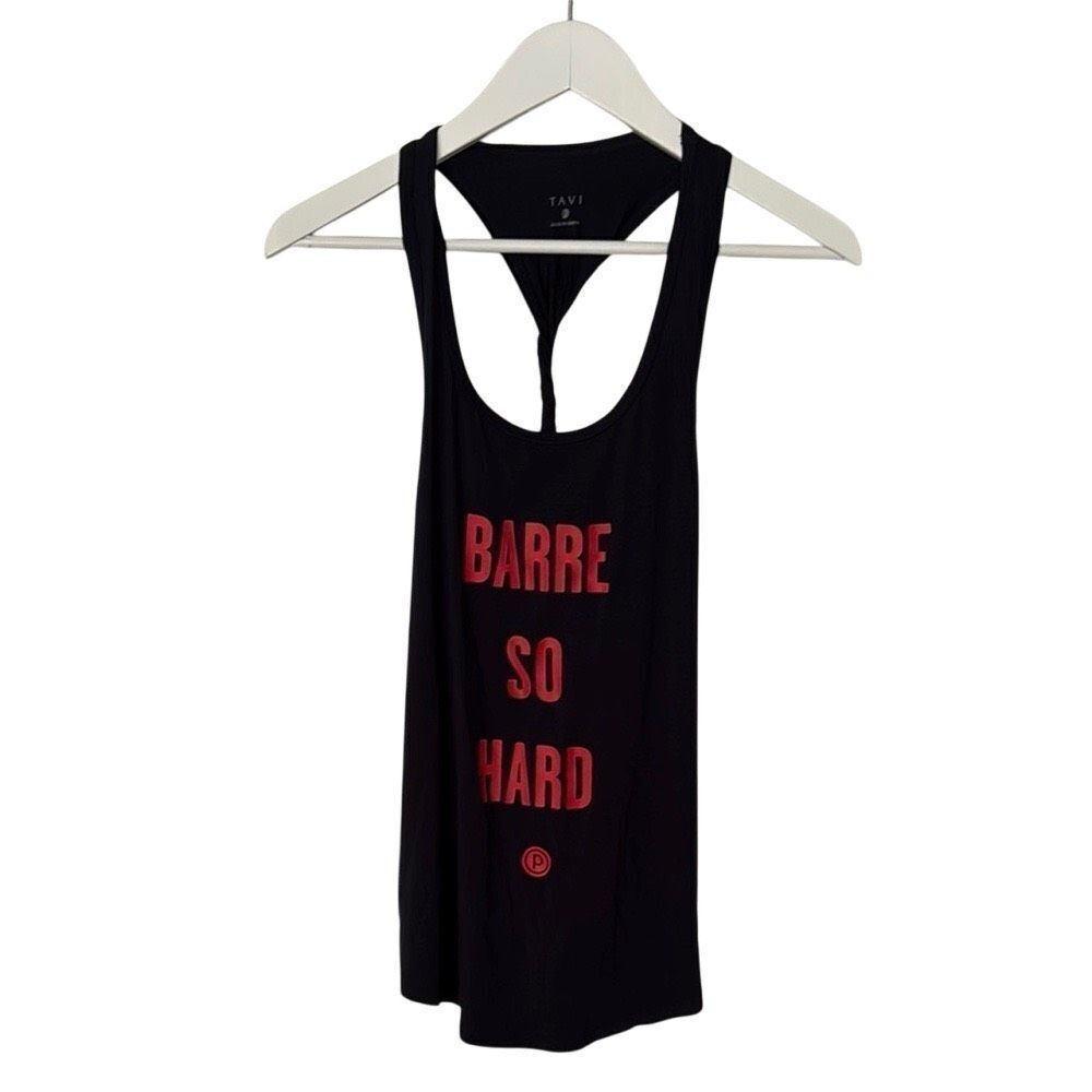 Tavi Active x Pure Barre Twisted Racerback Tank XS – “Barre So Hard” Black NWT
